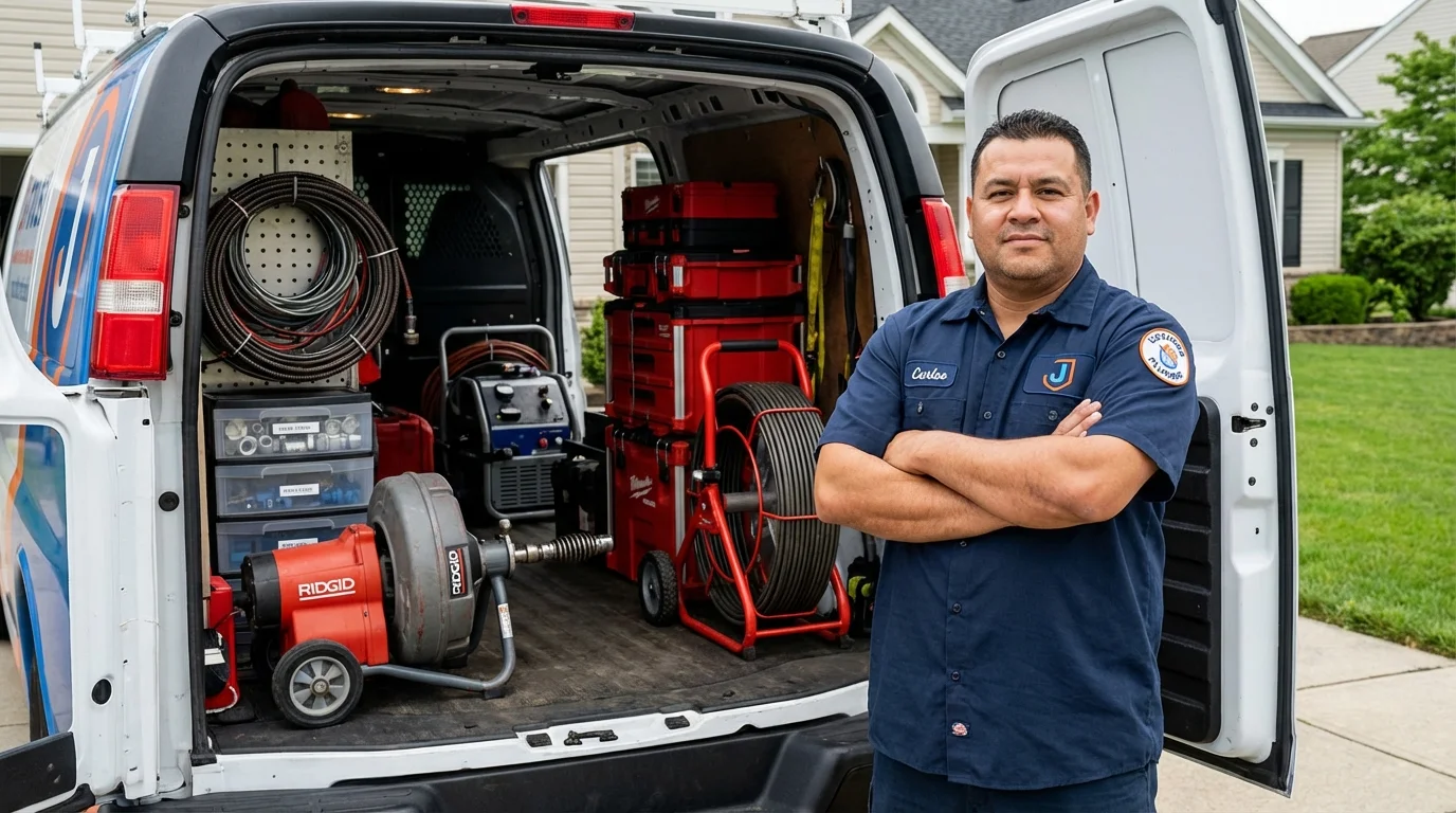 Professional drain cleaning equipment and Johns Plumbing LLC plumber in Meredith