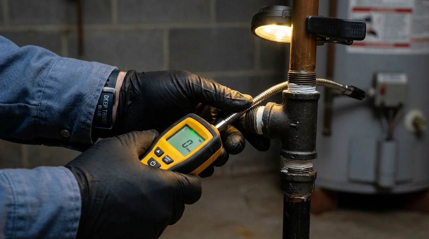 Gas leak detection with electronic sniffer by Johns Plumbing LLC in Meredith