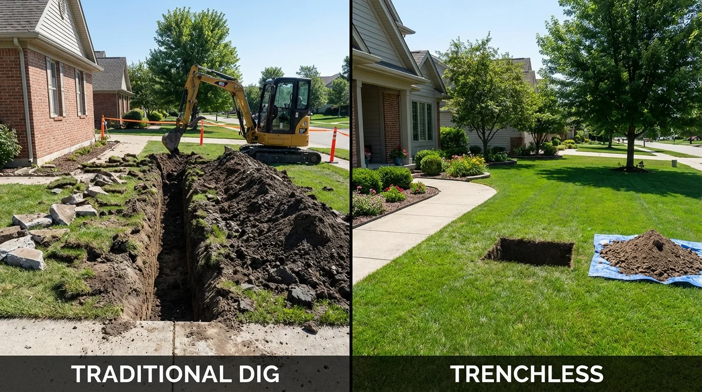Trenchless sewer repair with minimal yard damage versus traditional excavation in Meredith, NH
